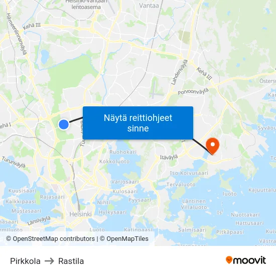 Pirkkola to Rastila map