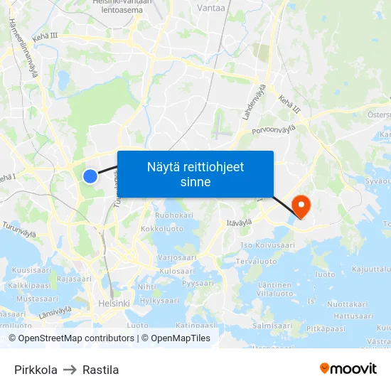 Pirkkola to Rastila map