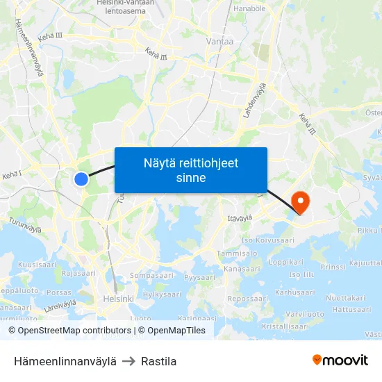 Hämeenlinnanväylä to Rastila map