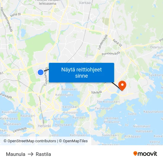 Maunula to Rastila map