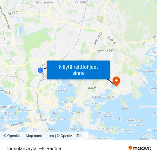 Tuusulanväylä to Rastila map