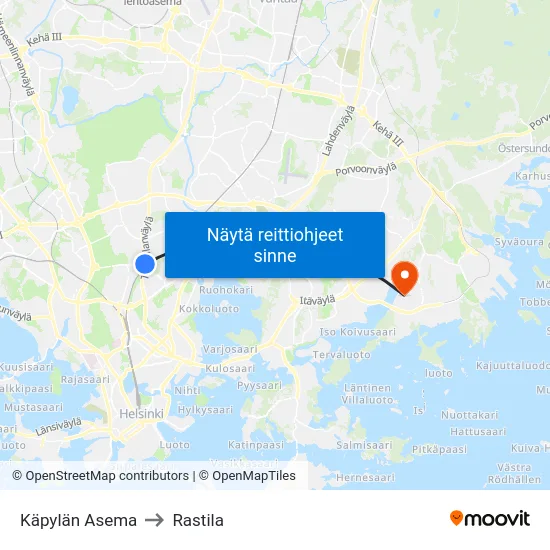 Käpylän Asema to Rastila map