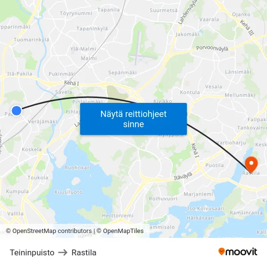 Teininpuisto to Rastila map