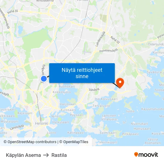 Käpylän Asema to Rastila map