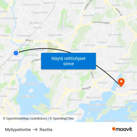 Myllypellontie to Rastila map