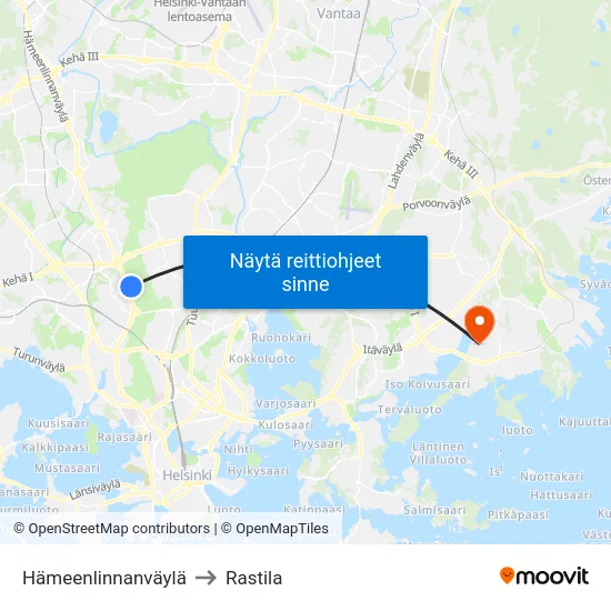 Hämeenlinnanväylä to Rastila map