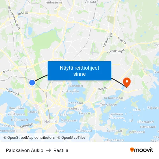Palokaivon Aukio to Rastila map