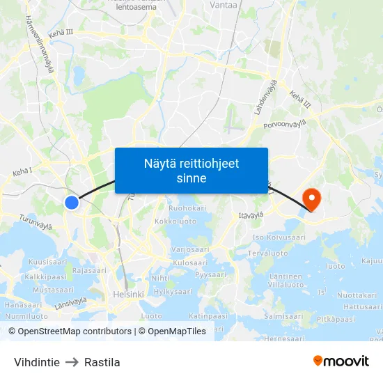 Vihdintie to Rastila map