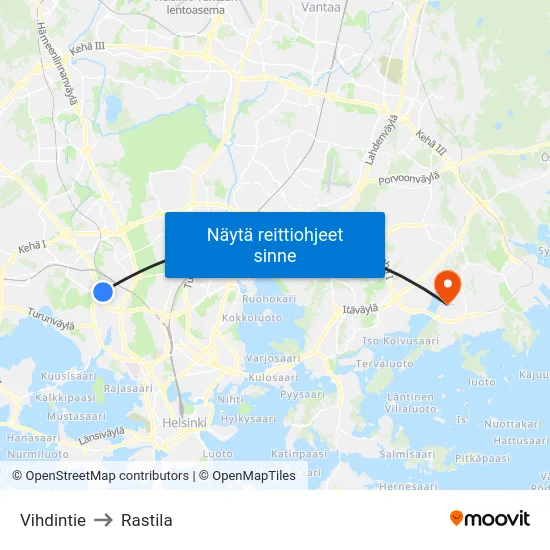 Vihdintie to Rastila map