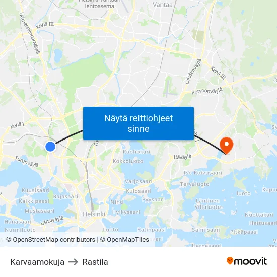 Karvaamokuja to Rastila map