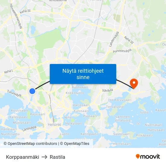 Korppaanmäki to Rastila map