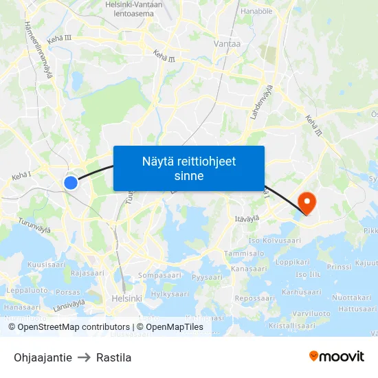 Ohjaajantie to Rastila map