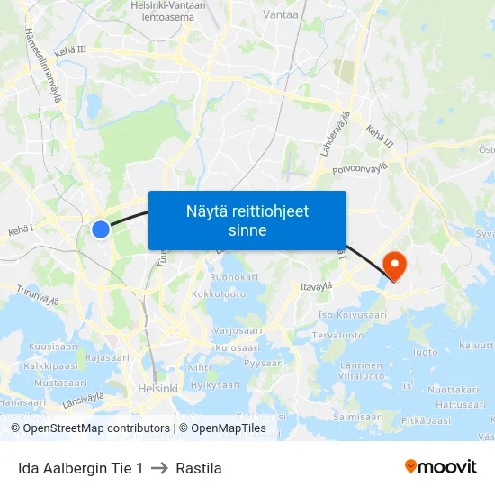 Ida Aalbergin Tie 1 to Rastila map