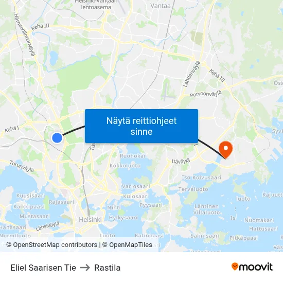 Eliel Saarisen Tie to Rastila map