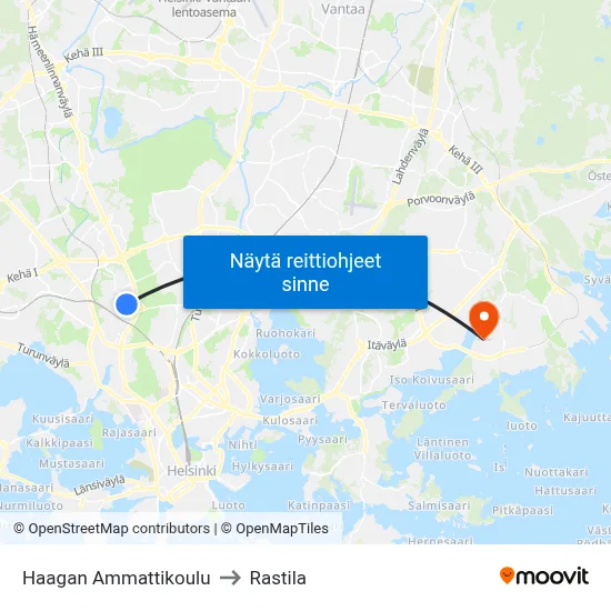 Haagan Ammattikoulu to Rastila map