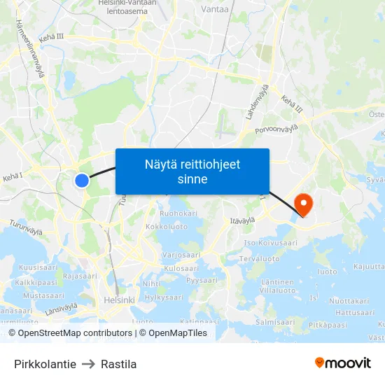 Pirkkolantie to Rastila map