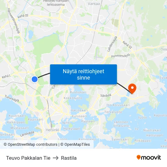Teuvo Pakkalan Tie to Rastila map