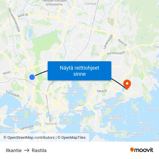 Ilkantie to Rastila map