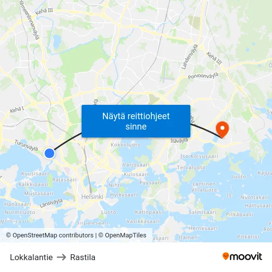 Lokkalantie to Rastila map
