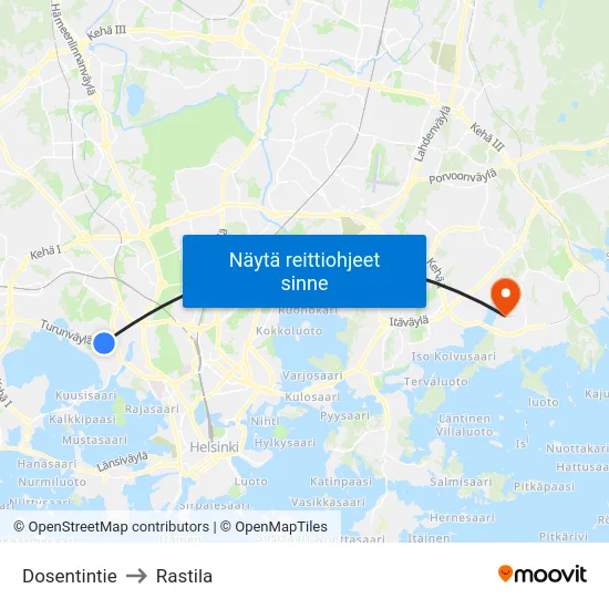 Dosentintie to Rastila map