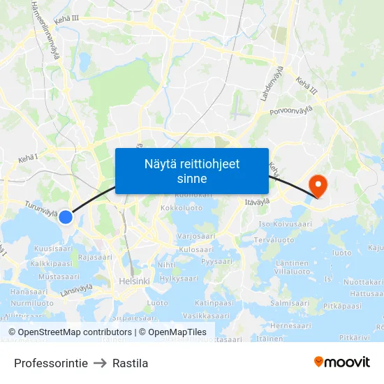 Professorintie to Rastila map