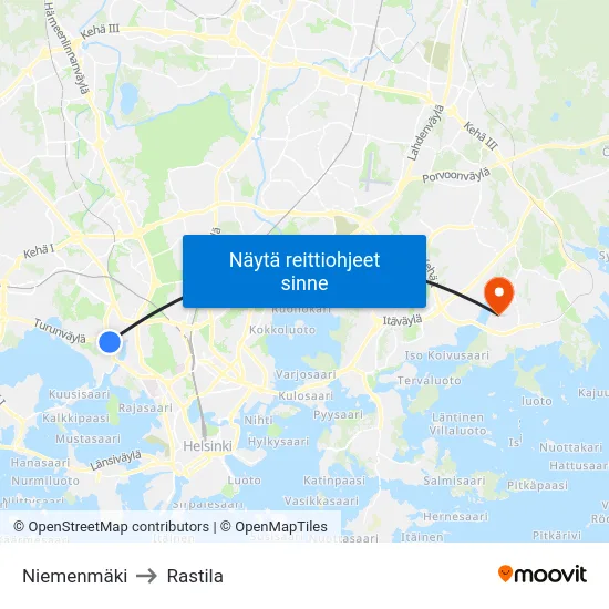 Niemenmäki to Rastila map