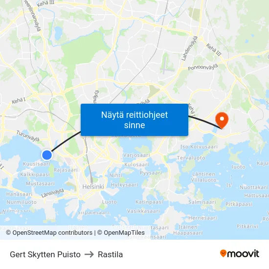 Gert Skytten Puisto to Rastila map