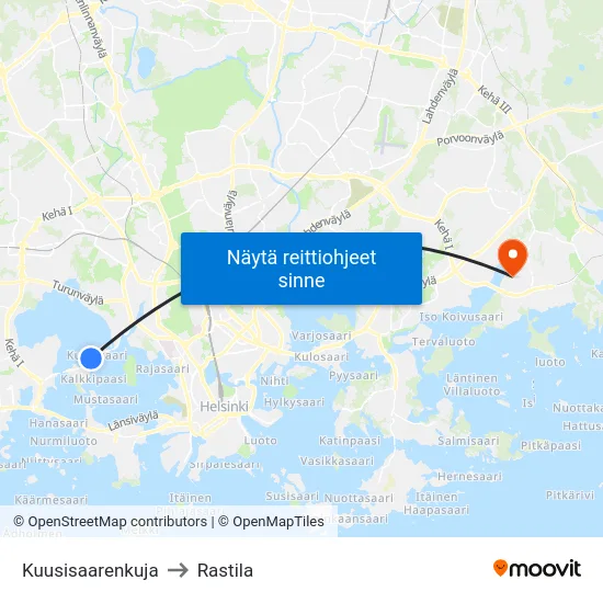 Kuusisaarenkuja to Rastila map