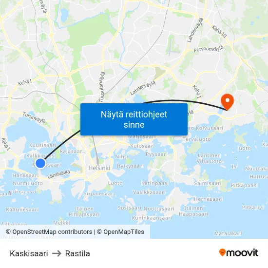Kaskisaari to Rastila map