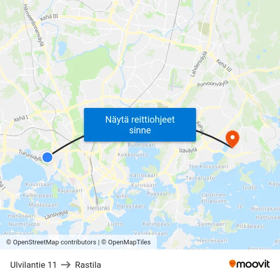 Ulvilantie 11 to Rastila map