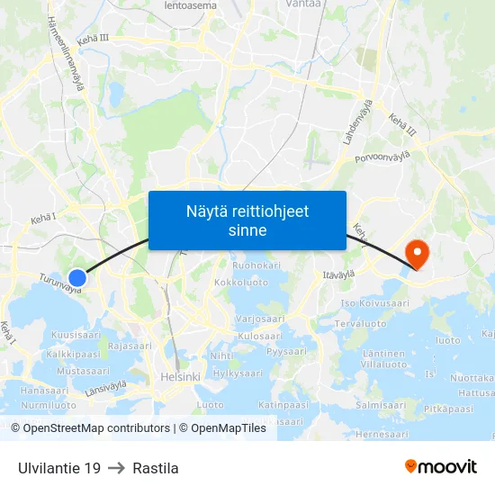 Ulvilantie 19 to Rastila map