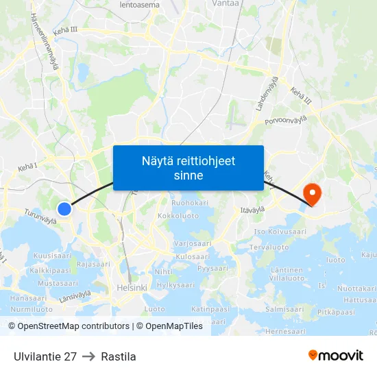 Ulvilantie 27 to Rastila map