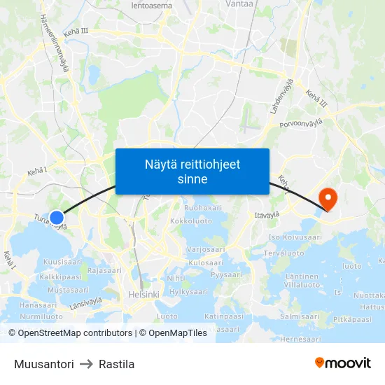 Muusantori to Rastila map