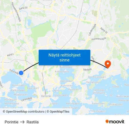 Porintie to Rastila map