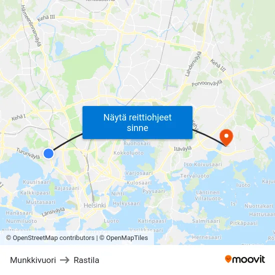 Munkkivuori to Rastila map