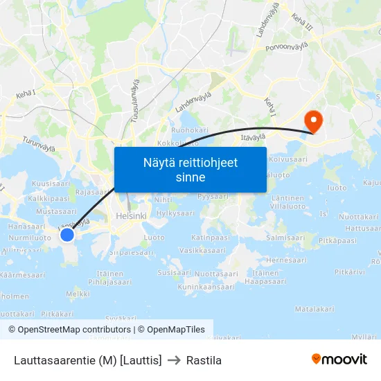 Lauttasaarentie (M) [Lauttis] to Rastila map