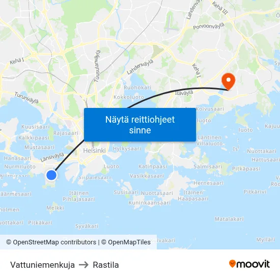Vattuniemenkuja to Rastila map