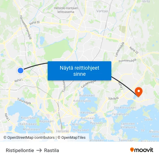 Ristipellontie to Rastila map