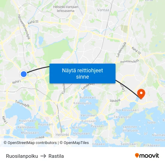 Ruosilanpolku to Rastila map
