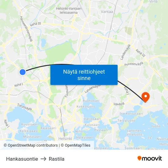 Hankasuontie to Rastila map