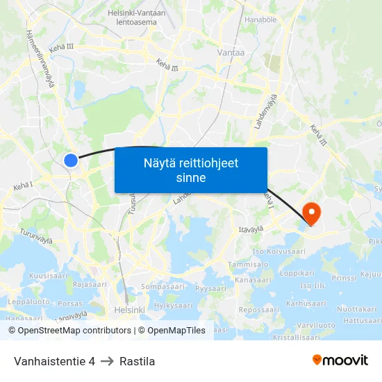 Vanhaistentie 4 to Rastila map