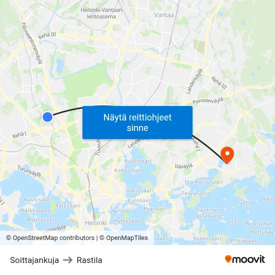 Soittajankuja to Rastila map