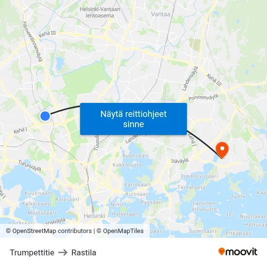 Trumpettitie to Rastila map