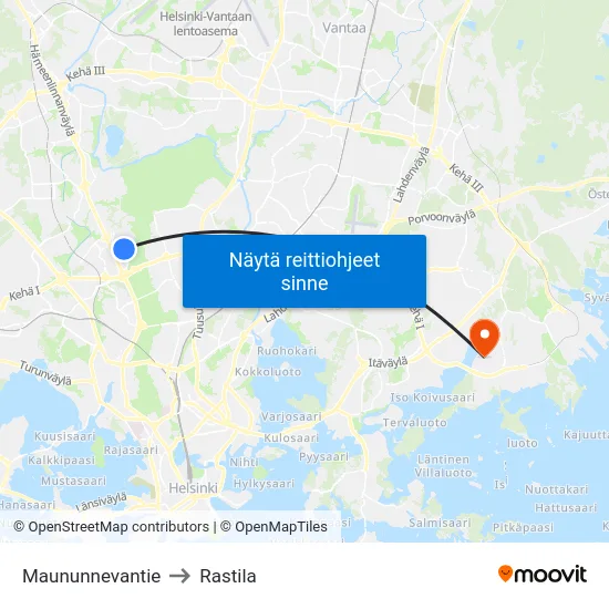 Maununnevantie to Rastila map