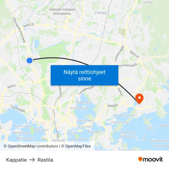 Kappatie to Rastila map
