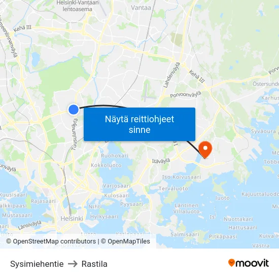 Sysimiehentie to Rastila map