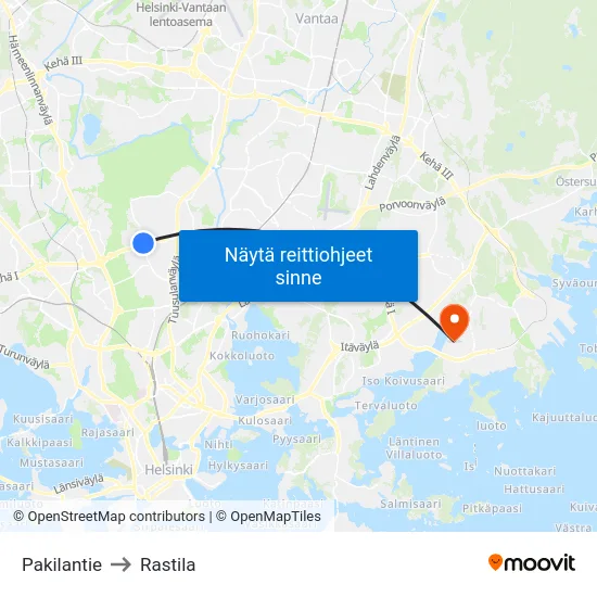 Pakilantie to Rastila map