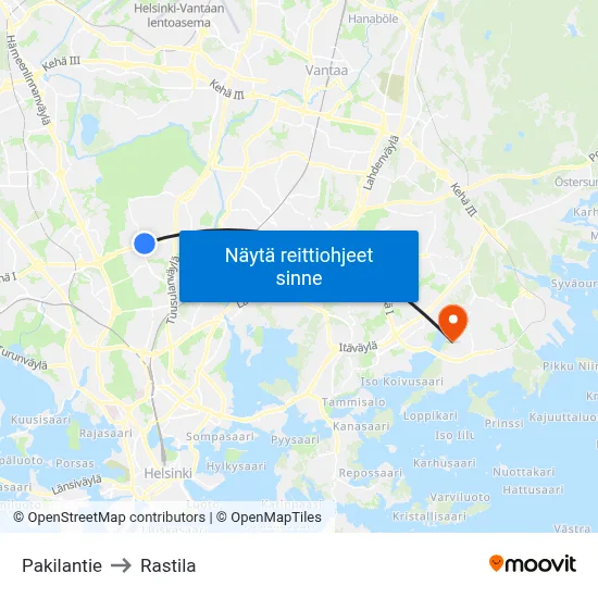 Pakilantie to Rastila map