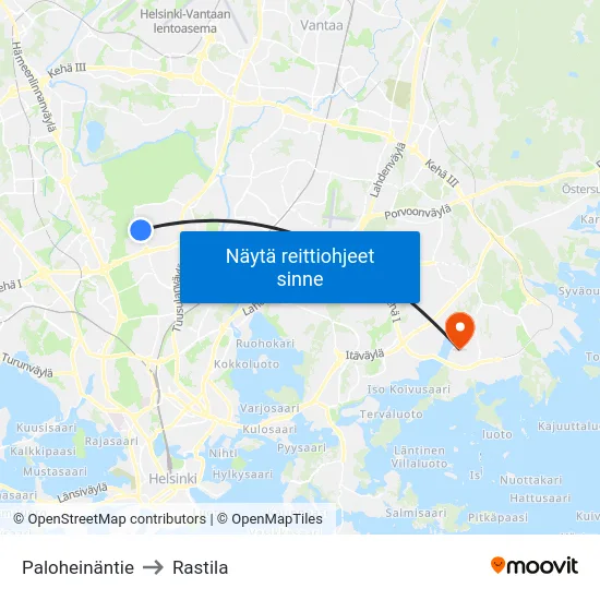 Paloheinäntie to Rastila map