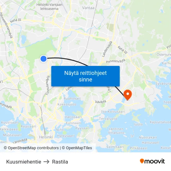 Kuusmiehentie to Rastila map